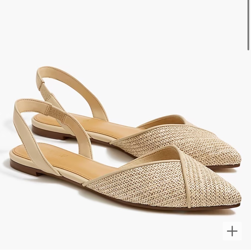 J. Crew Beige Woven Pointed Toe Slingback Flats
